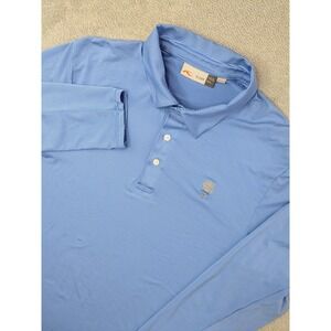 KJUS Men's Size Large Long Sleeve Golf Polo Shirt Blue Striped Tree Logo